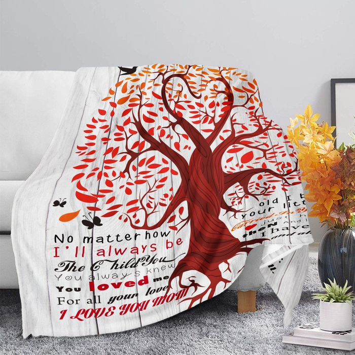 Personalized Rustic Wooden Blanket Dear Mom For Mothers Day Red Leaves Tree Printed Blanket Custom Name