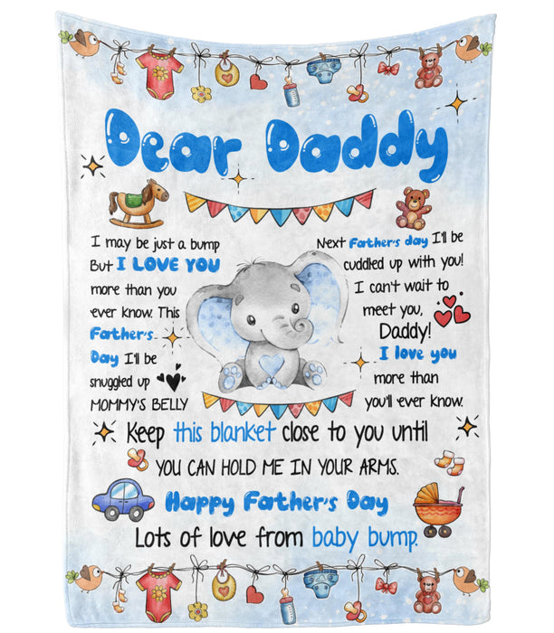 Personalized Blanket To My Dad From Baby Bump Happy Father's Day Funny Baby Elephant  Blue Style Custom Name