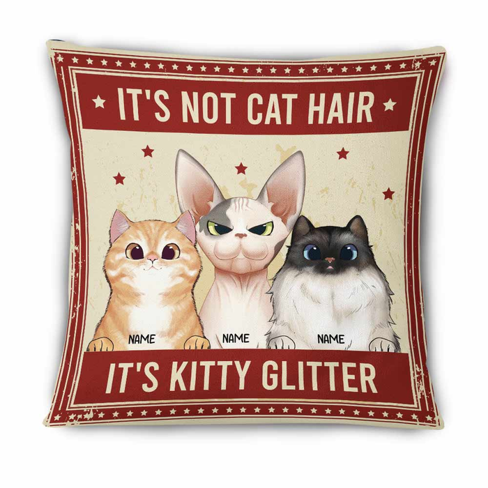 Personalized Square Pillow Gifts For Cat Lovers It's Not Cat Hair It's Kitty Glitter Custom Name Christmas Sofa Cushion
