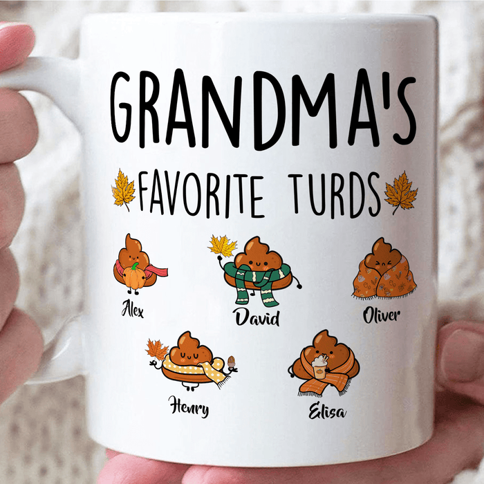 Personalized Ceramic Coffee Mug Grandma's Favorite Turds Custom Grandkids Name 11 15oz Funny Autumn Cup
