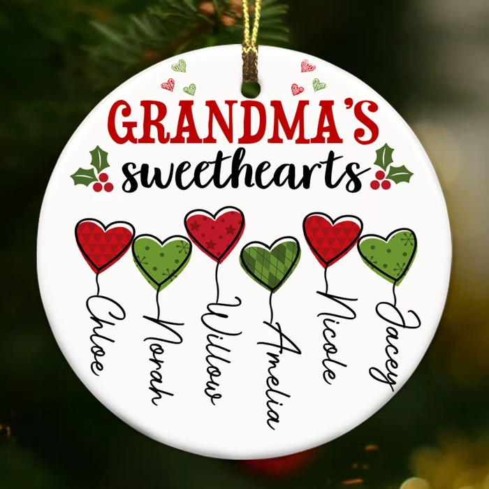 Personalized Ornament For Grandmother From Grandchildren Heart Shaped Sweethearts Holly Custom Name Gifts For Christmas