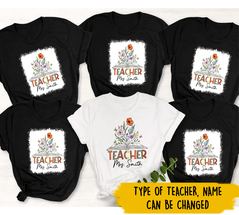 Personalized T-Shirt For Teachers Colorful Leopard Design Flower Print Custom Name Back To School Outfit