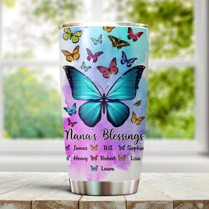 Personalized Tumbler Gifts For Grandma Nana's Blessings Butterflies Custom Grandkids Name Travel Cup For Christmas