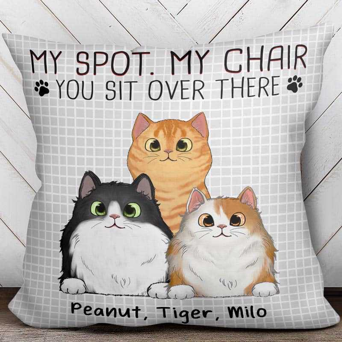 Personalized Square Pillow Gifts For Cat Lovers My Spot My Chair You Sit Over There Custom Name Christmas Sofa Cushion