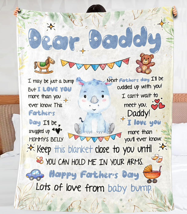 Personalized Blanket To My Dad From Baby Bump Happy Father's Day Funny Baby Rhino Cartoon Design Custom Name