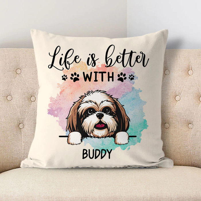 Personalized Square Pillow Gifts For Dog Owner Life Is With Dogs Custom Name Sofa Cushion For Birthday Christmas Winter