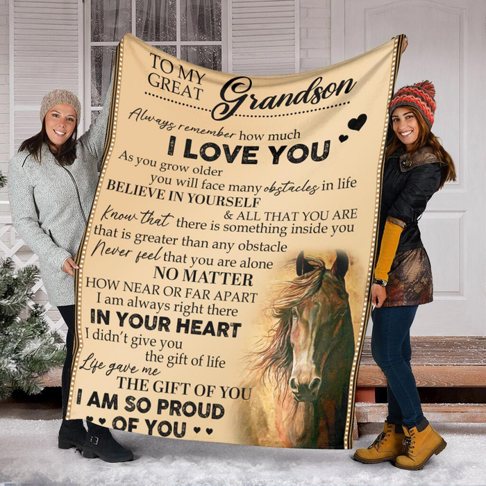Personalized Blanket To My Grandson From Grandma Grandpa Remember I Love You Horse Print Rustic Design Custom Name