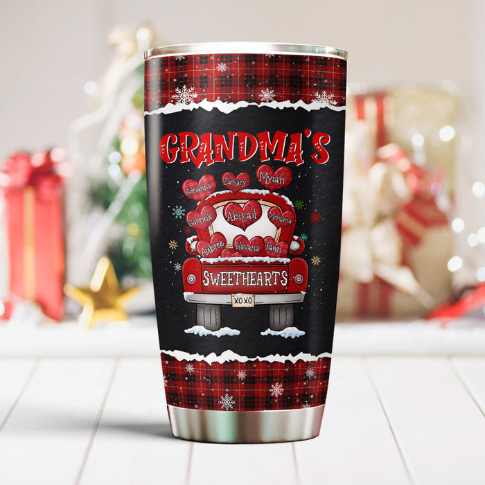 Personalized Tumbler Gifts For Grandma From Grandkids Snowflakes Red Sweethearts Red Truck Custom Name For Christmas
