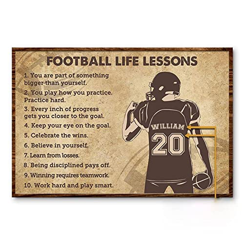 Personalized Football Life Lessons Canvas Poster For Football Lovers Player Printed Custom Name & Number Rustic Design
