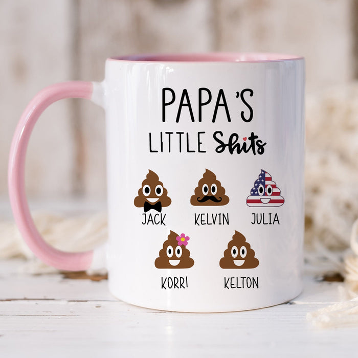 Personalized Accent Mug For Grandpa Papa's Little Shits Funny Shit Custom Grandkids Name 11 15oz Ceramic Cup