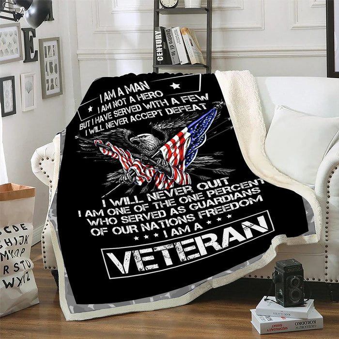 Fleece Blanket for Soldier I Am A Man I Am Not A Hero With Design American Flag And Eagle Wing Black Blankets