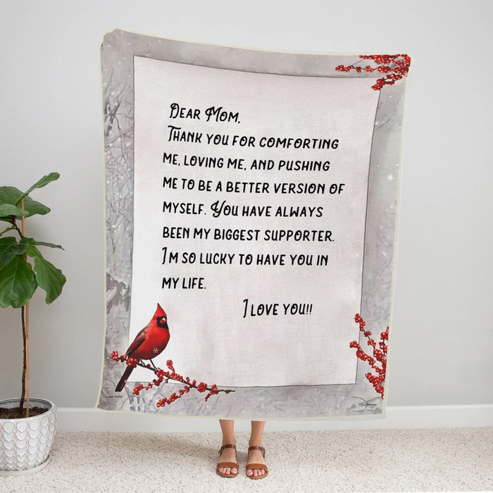 Personalized Memorial Blanket Dear Mom In Heaven Thank You For Comforting Me Loving Me From Daughter Cardinal Printed