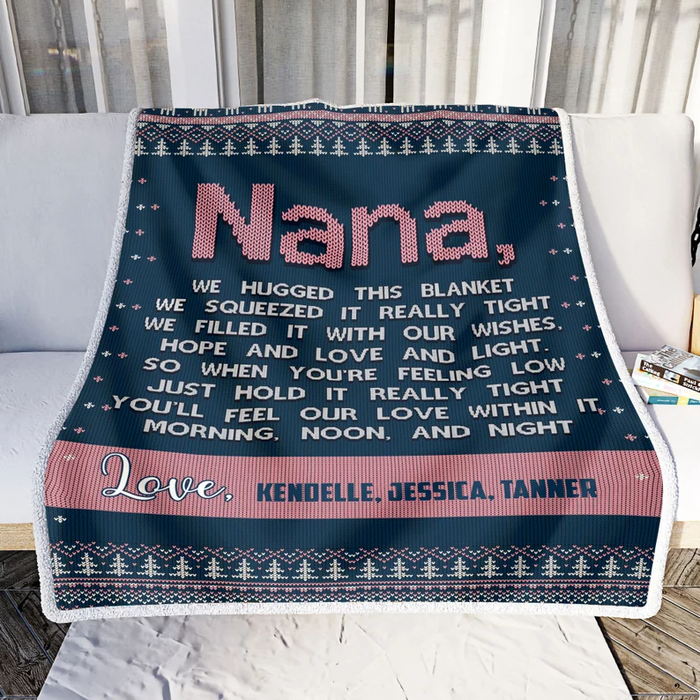 Personalized To My Nana Fleece Blanket From Grandkids We Hugged This Blanket Custom Names Christmas Blanket