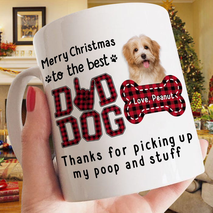 Personalized Coffee Mug Gifts For Dog Owners Thanks For Picking Up My Stuff Plaid Custom Name White Cup For Christmas