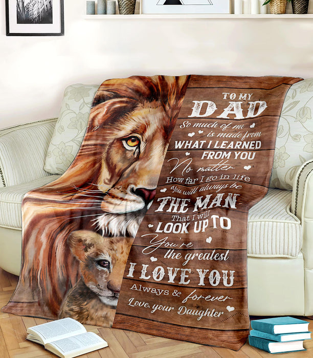 Personalized To My Dad Blanket From Daughter Haft Of Lion Face Printed Rustic Design I Love You Always & Forever