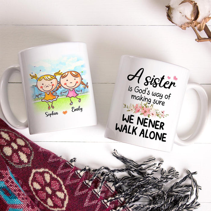 Personalized Ceramic Coffee Mug For Bestie BFF Never Walk Alone Cute Girls & Flower Print Custom Name 11 15oz Cup