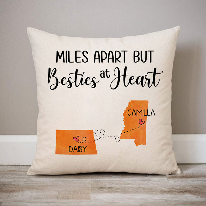 Personalized Square Pillow For Friend Miles Apart Besties At Heart Orange States Custom Name Sofa Cushion Birthday Gifts