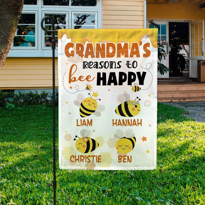Personalized Garden Flag For Nana Reasons To Be Happy Funny Bees Custom Grandkids Name Welcome Flag Gifts For Family Day