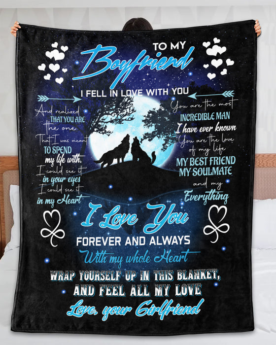 Personalized Blanket To My Boyfriend Blanket From Girlfriend I Love You Forever & Always Wolf Couple Howling Printed