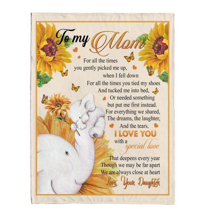 Personalized To My Mom From Daughter Love You With Special Love Elephant Sunflower Fleece Sherpa Blanket Custom Name