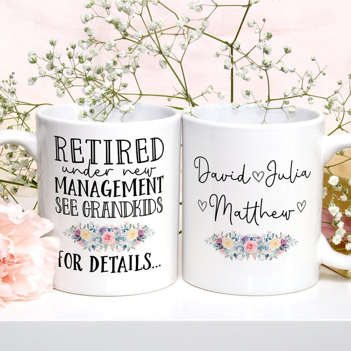 Personalized Retirement Ceramic Mug For Grandma Flower Printed Custom Grandkids Name 11 15oz Coffee Cup