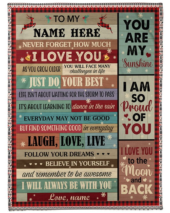 Personalized To My Son Blanket From Mom Dad Custom Name Never Forget I Love You Red Plaid Reindeer Gifts For Birthday