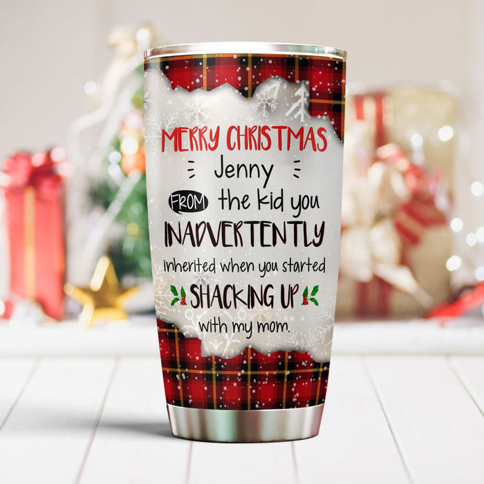 Personalized Tumbler Gifts For Step Dad From The Kid You Inadvertently Red Plaid Custom Name Travel Cup For Christmas