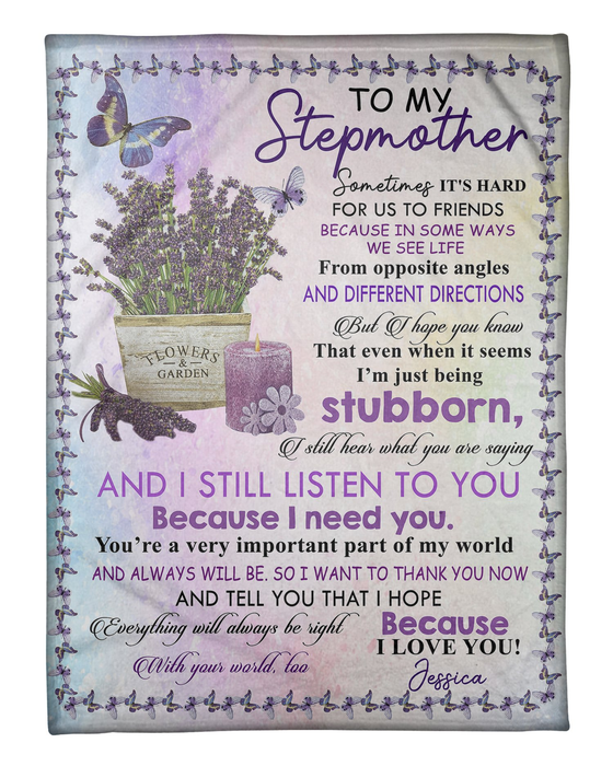 Personalized To My Bonus Mom Blanket Everything Will Always Be Right Violet Flowers Custom Name Gifts For Christmas