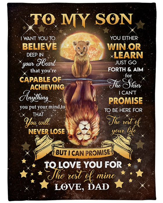 Personalized To My Son Blanket Gifts From Mom Dad Lion Silhouette Believe In Your Heart Custom Name For Birthday Xmas