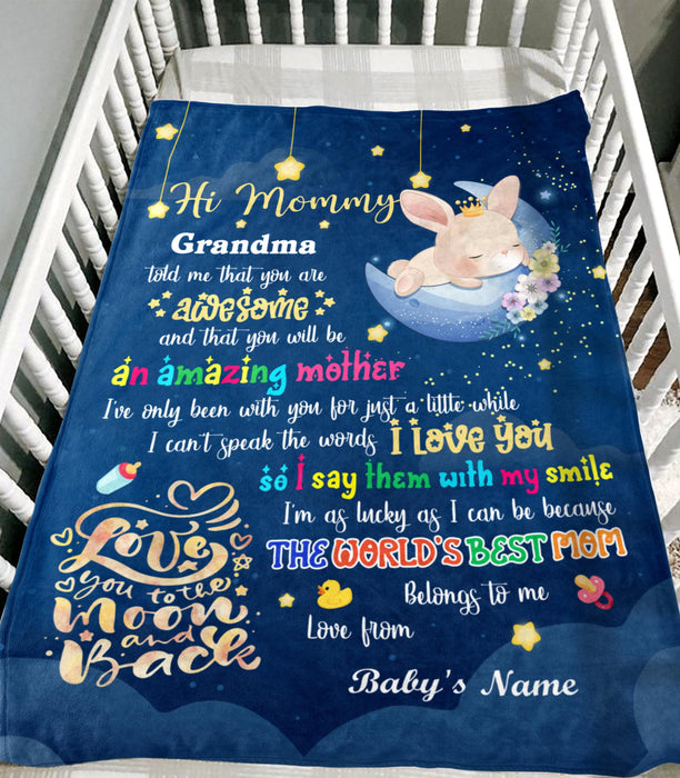 Personalized Hi Mommy Blanket From Newborn Baby You Will Be An Amazing Mother Cute Sleeping Bunny Printed Custom Name