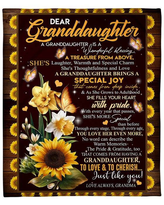 Personalized To My Granddaughter Blanket From Grandma Wonderful Blessing A Treasure From Above Sunflower & Butterfly