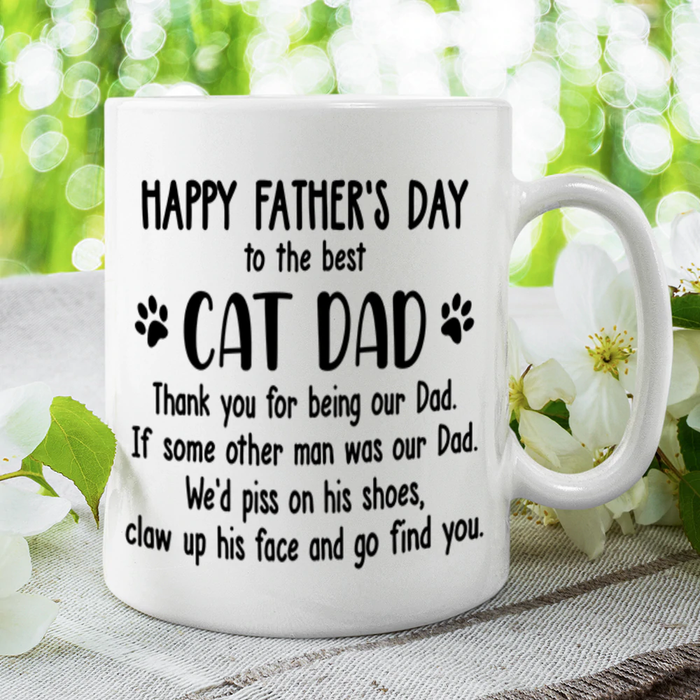 Personalized Ceramic Coffee Mug For Cat Dad Thanks For Being Our Dad Cute Cat Print Custom Cat's Name 11 15oz Cup