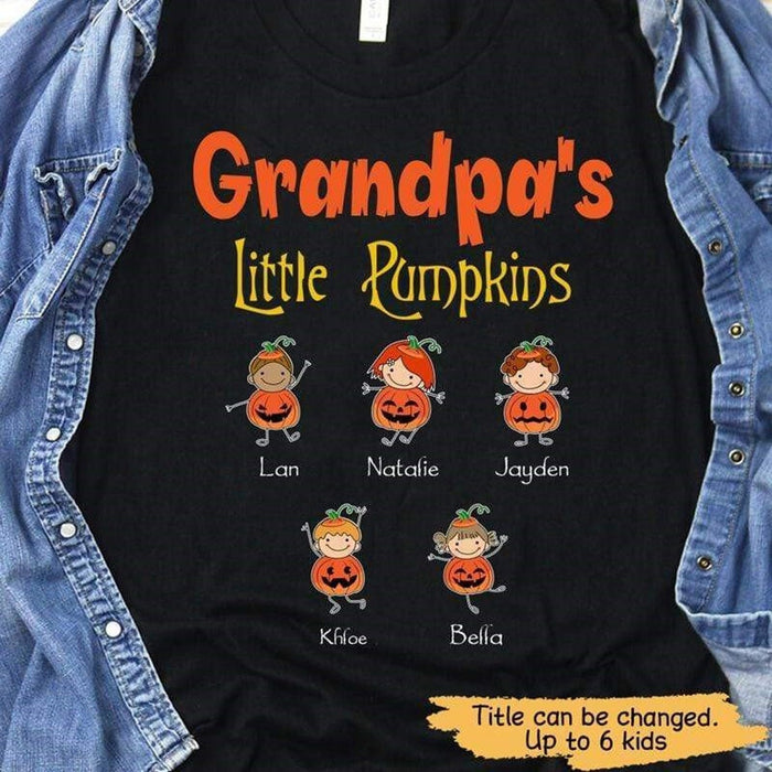 Personalized T-Shirt Grandpa's Little Pumpkins Cute Pumpkin Kids Printed Custom Grandkids Name