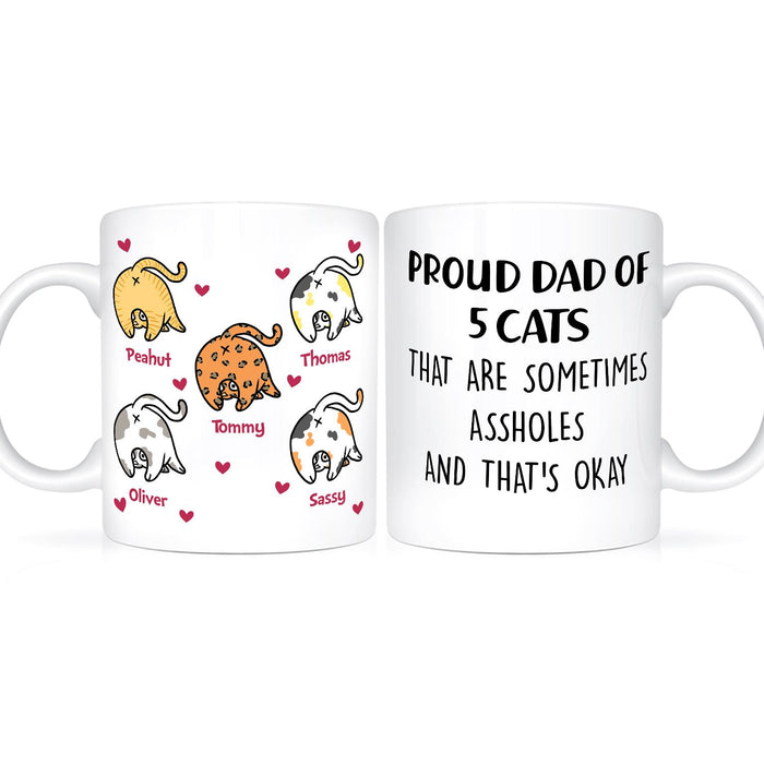 Personalized Ceramic Coffee Mug Proud Dad Of Cats That's Okay Cute Naughty Cat Print Custom Cat's Name 11 15oz Cup