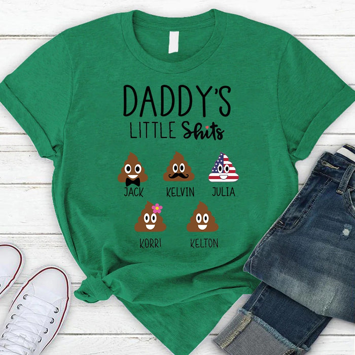 Personalized T-Shirt For Dad Daddy's Little Shits Funny Cute Shit Design Custom Name Father's Day Shirt