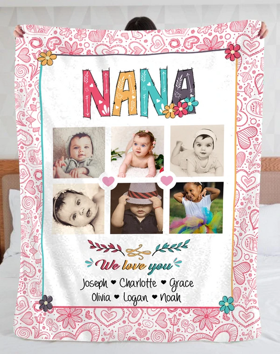 Personalized To My Grandma Blanket From Grandkids Nana Love You Pink Heat Flowers Custom Name & Photo Christmas Gifts