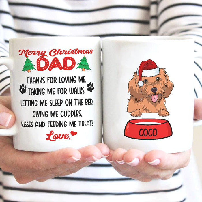 Personalized Coffee Mug Gifts For Dog Owner Thanks For Loving Me Santa Hat Pet Bowl Custom Name White Cup For Christmas