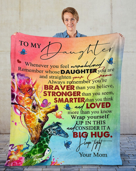 Personalized Coloful Blanket To My Daughter Watercolor Giraffe & Butterfly Blankets Custom Name