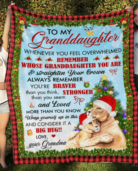 Personalized To My Granddaughter Blanket From Grandparents Plaid Wreath Lion Snowflake Pine Bell Custom Name Xmas Gifts