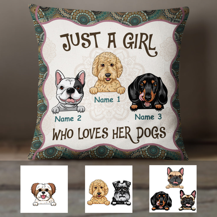 Personalized Square Pillow Gifts For Dog Lover Just Girl Who Loves Her Mandala Custom Name Sofa Cushion For Birthday