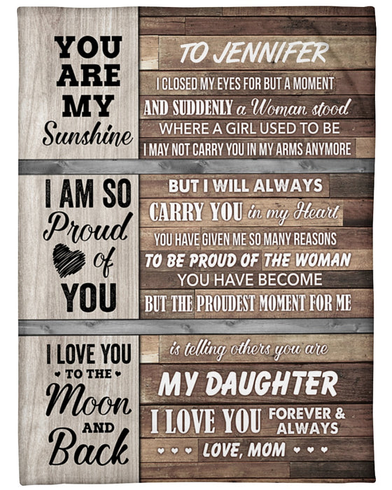 Personalized Blanket To My Daughter From Mom You Are My Sunshine Wooden Background Vintage Design Custom Name