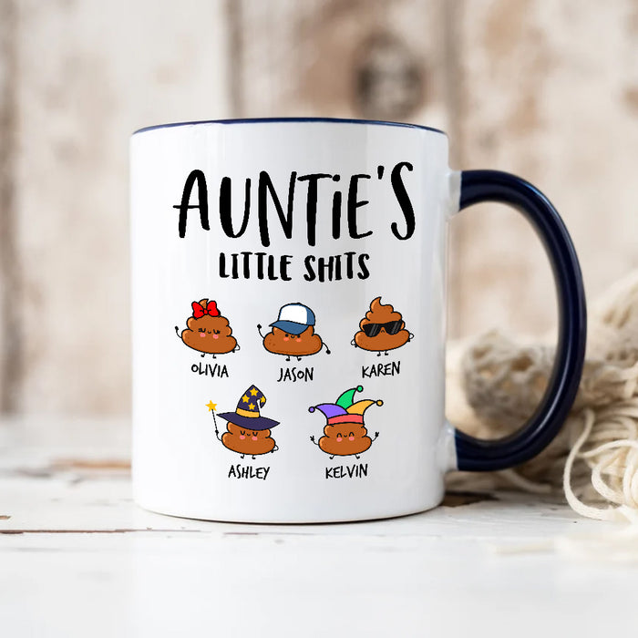 Personalized Coffee Mug For Aunt From Niece Nephew Note Background Auntie's Little Shits Custom Name Mothers Day Gifts