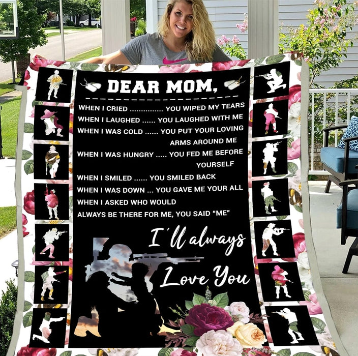 Personalized Blanket for Mom Veteran Always Be There For Me With Design Flowers Custom Name