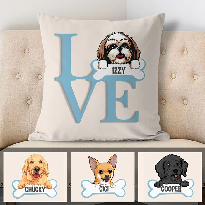 Personalized Square Pillow Gifts For Dog Owner Blue Love Dog Custom Name Sofa Cushion For Birthday Christmas Winter