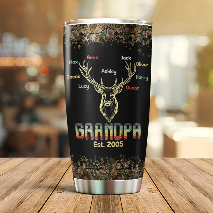 Personalized Tumbler Gifts For Grandpa From Grandkids Deer Hunting Lovers Vintage Papa Est Year Custom Name Travel Cup