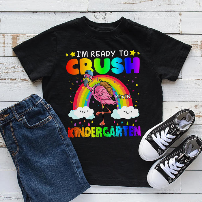 Personalized T-Shirt For Kids I'm Ready To Crush Kindergarten Colorful Design Rainbow & Flamingo Print Custom Name