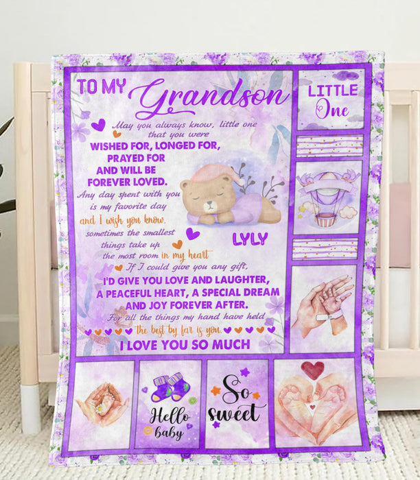Personalized To My Grandson Blanket From Grandparents Bear Wished Will Be Forever Loved Custom Name Gifts For Birthday