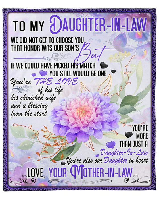 Personalized To My Daughter In Law Blanket From Mother In Law You Are Also Our Daughter In Heart Purple Flower Printed