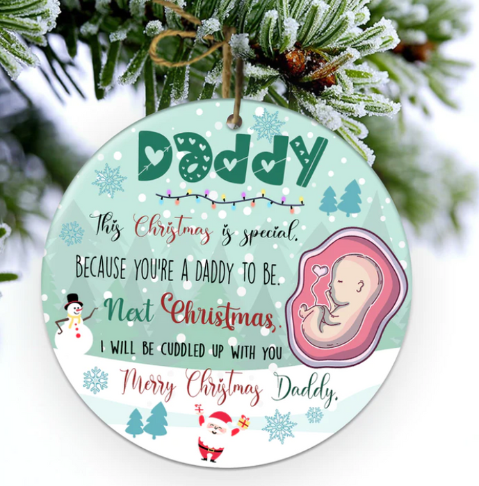 Personalized Ornament For New Dad Cute Bump You're A Daddy To Be Snowflakes Custom Name Hanging Tree Christmas Gifts