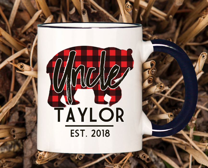 Personalized New Uncle Coffee Mug From Niece Nephew Red Plaid Bear Uncle Est Year Custom Name Cup Christmas Gifts
